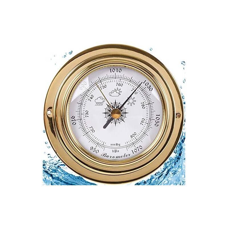 Thermomètre Hygromètre Station Météo, Boîtier en Laiton 3.8in 98mm Horloge Marée Horloge Prévisions Météo Accessoire Bateau, Aucune Batterie