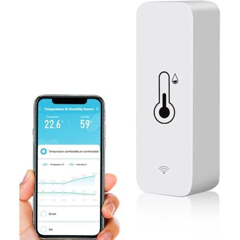 LONGZIMING Thermomètre hygromètre WiFi intelligent, capteur de température et d’humidité intérieur/extérieur Bluetooth, application thermomètre WiFi à distance pour la maison.