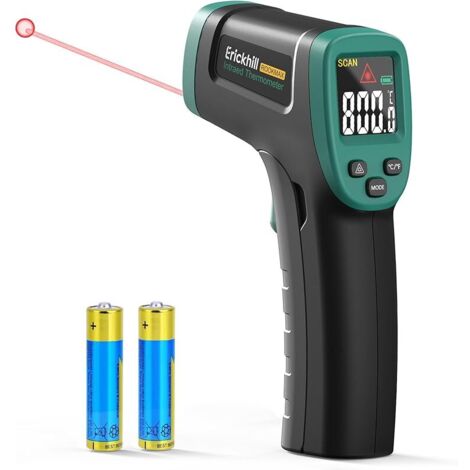 Thermomètre infrarouge -50 °C à 800 °C, thermomètre laser numérique sans contact avec écran LCD, émissivité réglable - Convient pour la cuisson, les grillades, la congélation et l'industrie