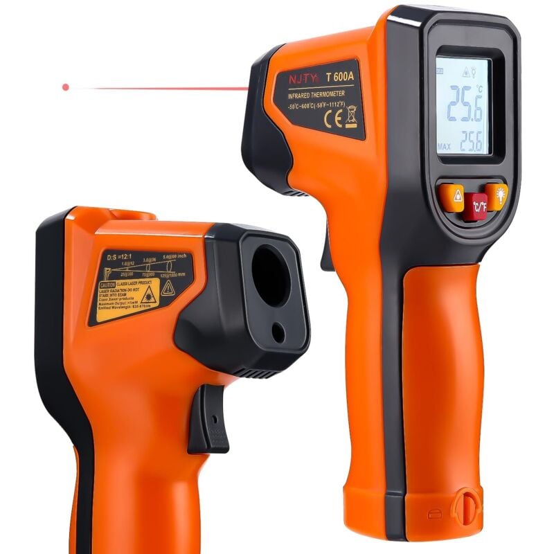 Thermomètre Infrarouge Laser, -50 ℃600 ℃ Pistolet de Température Sans Contact Thermomètres à Infrarouges avec Eclairage LCD, pour Cuisine Cuisson,