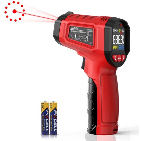 Thermomètre infrarouge laser -50℃ à 600℃ avec émissivité réglable – Précision ± 2 % – Temps de réponse 0,5 seconde – Pour cuisson et industrie – Curconsa