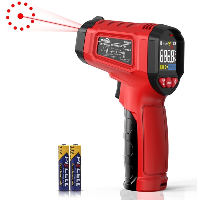 Thermometre Infrarouge,Thermometre Laser -50℃ 600℃(-58℉ 1112℉), avec Émissivité Réglable et Rétroéclairage Couleur, pour Cuisson, Four à Pizza,