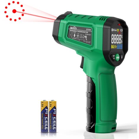 Thermometre Infrarouge,Thermometre Laser -50℃ 600℃(-58℉ 1112℉), avec Émissivité Réglable et Rétroéclairage Couleur, pour Cuisson, Four à Pizza, Barbecue, Réfrigérateur, Industrie (Vert)