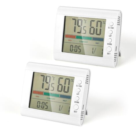Thermometre Interieur, 2 Pieces Thermomètre Hygrometre Options De Suspension/Support, Testeur Humidit LCD Intérieur, Pour Réfrigérateur, Thermostat Blanc -