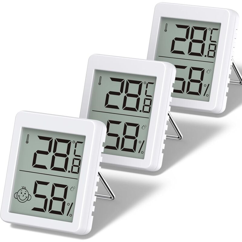 Thermomètre Intérieur, 3 Sets Mini LCD Digital Thermometre Hygrometre à Poser ou à Suspendre pour Intérieur Salon Chambre de bébé Bureau Réfrigérateur