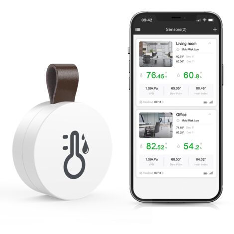 Thermometre Interieur Bluetooth, Mini Thermomètre Hygromètre avec App, Stockage de Données, Capteur Humidité, Thermometre Hygrometre Interieur, Thermomètre Connecté pour Maison, Bureau, Chambre