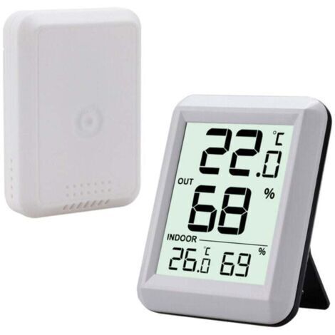Thermomètre intérieur et extérieur, connecté avec capteur extérieur sans fil, hygromètre numérique avec grand écran LCD, commutateur ℃/℉. Pour bureau, maison, chambre.