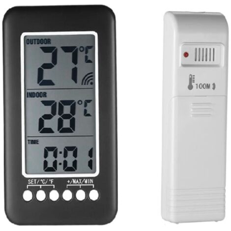 Thermomètre intérieur et extérieur sans fil 2 en 1 – Affichage LCD – Plage de -30 °C à 70 °C – Transmetteur jusqu'à 100m