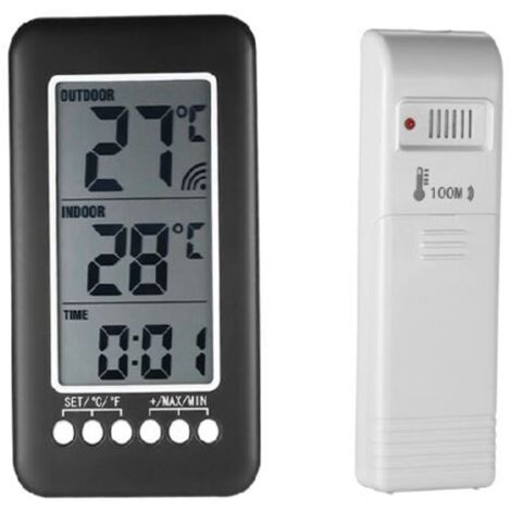 Thermomètre intérieur et extérieur sans fil 2 en 1 –Affichage LCD –Plage de -30 °C à 70 °C –Transmetteur jusqu'à 100m