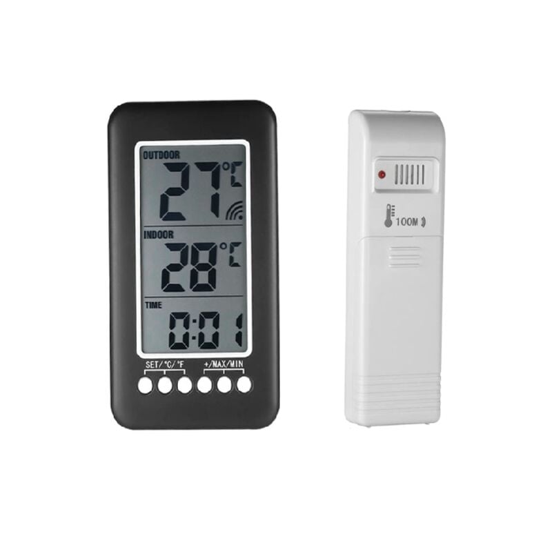 Thermomètre Interieur et Exterieur sans fil 2 en 1 Horloge Thermomètre lcd ℃ / ℉ Thermomètre Intérieur / Extérieur Numérique Horloge Mesure de