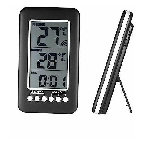 Thermomètre Interieur et Exterieur sans fil 2 en 1 Horloge Thermomètre LCD ℃ / ℉ Thermomètre Intérieur / Extérieur Numérique Horloge Mesure de Température avec Transmetteur