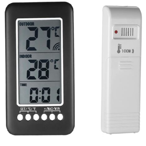 Thermomètre Interieur et Exterieur sans fil 2 en 1 Horloge Thermomètre LCD ℃ / ℉ Thermomètre Intérieur / Extérieur Numérique Horloge Mesure de Température avec Transmetteur