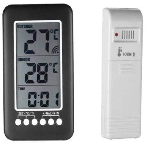 Thermomètre Interieur et Exterieur sans fil 2 en 1 Horloge Thermomètre LCD ℃ / ℉ Thermomètre Intérieur / Extérieur Numérique Horloge Mesure de Température avec Transmetteur