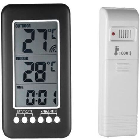 Thermomètre Interieur et Exterieur sans fil 2 en 1 Horloge Thermomètre LCD ℃ / ℉ Thermomètre Intérieur / Extérieur Numérique Horloge Mesure de Température avec Transmetteur
