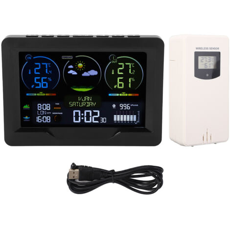 Thermomètre intérieur et extérieur sans fil, prévision météo numérique, jauge de température et d'humidité avec horloge, calendrier perpétuel