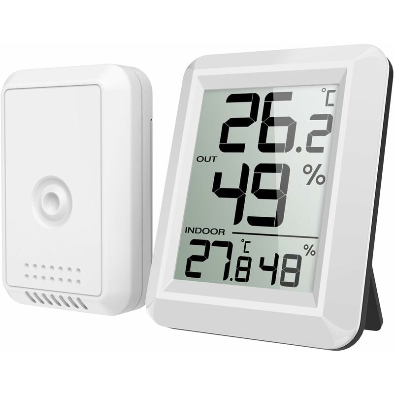 Aougo - Thermomètre Intérieur et Extérieur, Thermomètre Connecté avec Capteur Extérieure sans Fil, Thermomètre Hygrometre Numérique avec Grand Ecran