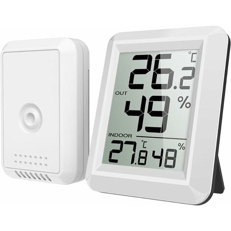 Thermomètre Intérieur et Extérieur, Thermomètre Connecté avec Capteur Extérieure sans Fil, Thermomètre Hygrometre Numérique avec Grand Ecran LCD, Commutateur ℃/℉, pour Bureau, Maison, Chambre