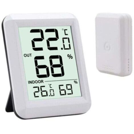 Thermomètre Intérieur et Extérieur, Thermomètre Connecté avec Capteur Extérieure sans Fil, Thermomètre Hygrometre Numérique avec Grand Ecran LCD, Commutateur ℃/℉, pour Bureau, Maison, Chambre