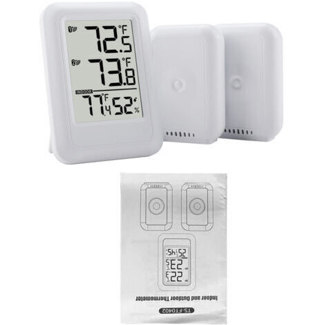 Thermomètre intérieur/extérieur à 2 capteurs, écran 6,5 cm (2,56 pouces), mesure de la température et de l'humidité, portée de 100 m (328 pieds) (Blanc)