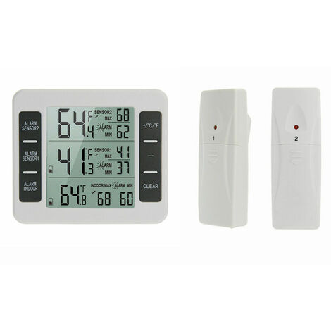 Thermomètre intérieur extérieur avec capteur sans fil Moniteur de température numérique Compteur Max & Min Record Grand écran LCD pour la maison, la chambre à coucher, le bureau (2 capteurs) (Blanc, a