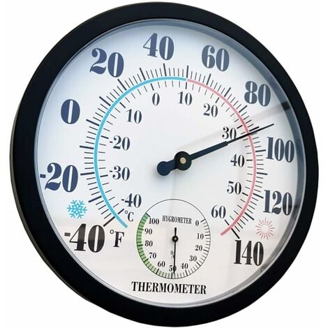 Thermomètre extérieur intérieur Grand thermomètre mural étanche ne  nécessite pas de batterie (noir)