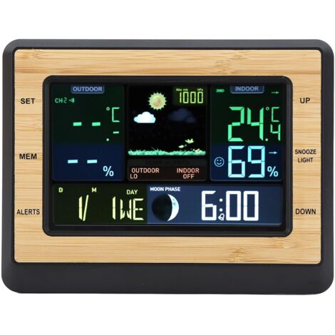 Thermomètre Intérieur Extérieur, Moniteur Météo Couleur 6 Niveaux de Prévision Météo pour la Maison
