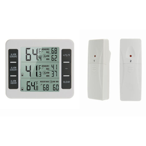 Thermomètre intérieur/extérieur sans fil avec 2 capteurs, enregistrement min/max, grand écran LCD, pour maison chambre bureau