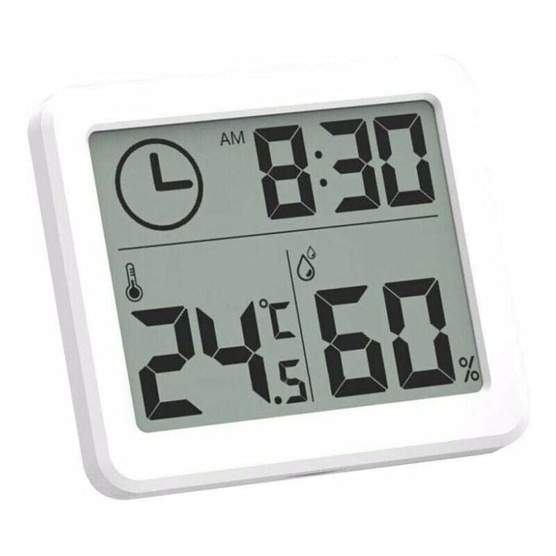 Thermomètre intérieur Thermomètre Hygromètre Numérique lcd c/f Température Humidité Compteur Réveil -10-70C,blanche