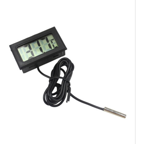 Thermomètre LCD numérique monobloc avec sonde externe étanche pour réfrigérateur/congélateur - Aquarium, température de l'eau du réservoir de poissons (noir) - 4,8 cm × 2,8 cm × 1,5 cm