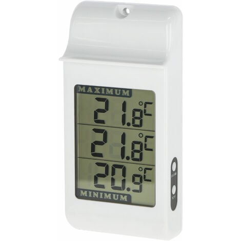 FISHTEC Thermomètre Mini/Maxi Spécial grands chiffres - Etanche IPX4 -  Intérieur et Extérieur avec Accroche Murale - Mémoire des températures  minimales et maximales - 16 CM x 8 CM - Beige : : Jardin