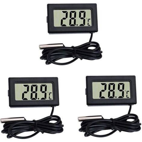 Thermomètre  mètres noir Mini Thermomètre Moniteur de température de thermomètre LCD numérique avec sonde externe pour voiture/réfrigérateur/aquarium/réservoir de poissons/chambre (3 pièces noir)