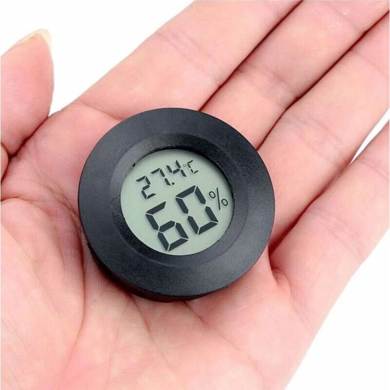Thermomètre Mini 4.5cm Noir Thermomètre Hygrometre Digital，Écran LCD Digital Intérieur extérieure Portable thermometre Rond Piles Incluses,pour