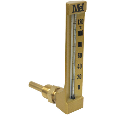 Thermomètre monobloc équerre 150 mm 1/2" (15/21) - 0 à 120° - Longueur de gaine 50 mm - pour chauffage et climatisation - Arcanaute