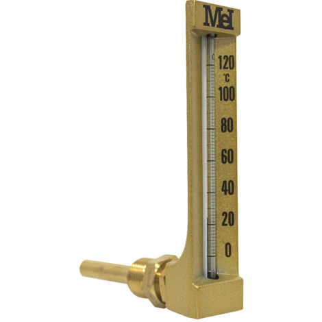 Thermomètre monobloc équerre 150 mm 1/2" (15/21) - 0 à 120° - Longueur de gaine 63 mm - pour chauffage et climatisation - Arcanaute