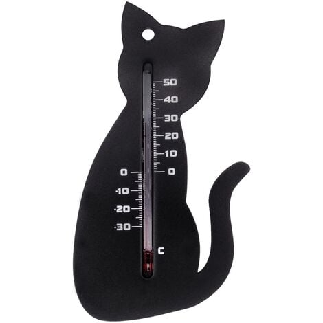 Thermomètre mural d'extérieur Chat Noir Nature