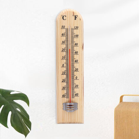 Thermomètre Murale Bois Grandes Graduations -40 à 50℃, Pinceau Métal, Design Texture Nature pour Maison/Serre/Magasin