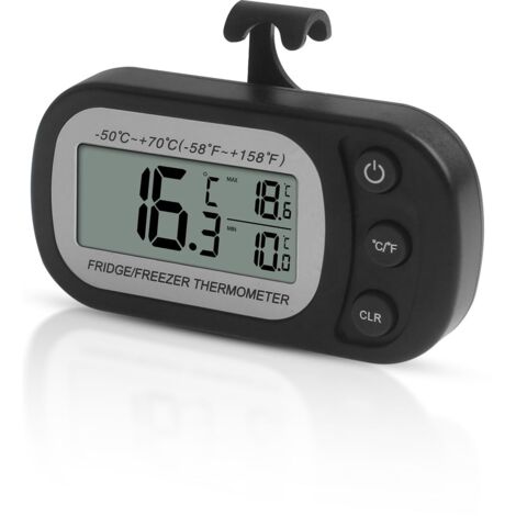 Thermomètre numérique de réfrigérateur - Fonction d'enregistrement maximale/minimale - Étanche - Pour réfrigérateur/congélateur (Noir)