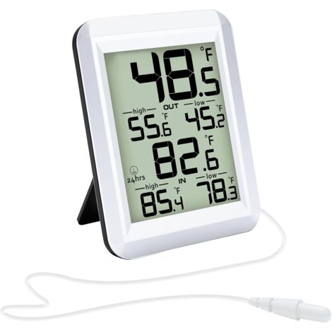 Thermomètre numérique filaire pour intérieur et extérieur, avec sonde de 2 m, enregistrement des valeurs minimales et maximales, pour la maison, le bureau, le réfrigérateur et la serre.