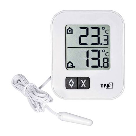 Thermomètre numérique filaire pour intérieur et extérieur – Câble 1,5 m – Plage de mesure -10 à +70 °C – Compact 10,6 x 8,3 cm – Tfa Dostmann