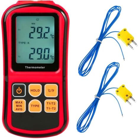 Thermomètre Numérique, Jauge De Température De Capteur De Sonde Thermocouple De Type K à 2 Canaux pour Type K/J/T/E/R/N/S, -200 ℃ à 1372 ℃ (-328 ℉ à 2501 ℉)