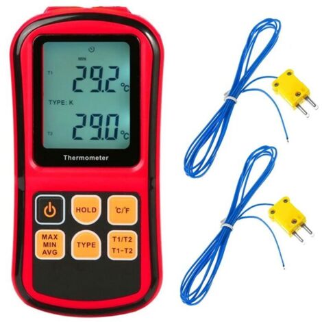 Thermomètre Numérique, Jauge De Température De Capteur De Sonde Thermocouple De Type K à 2 Canaux Pour Type K/J/T/E/R/N/S, -200 ℃ à 1372 ℃ (-328 ℉ à 2501 ℉)