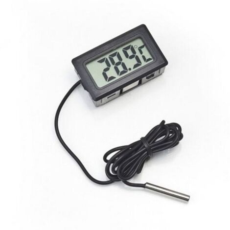 Thermomètre numérique LCD avec sonde externe étanche pour réfrigérateur/congélateur Température de l'eau d'aquarium Noir (cordon de 1 m)