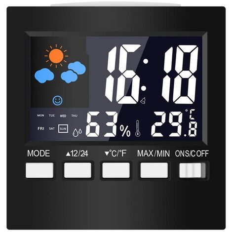 Thermomètre numérique LCD, Station météo, horloge et alarme, calendrier, hygromètre, température et humidité de la maison