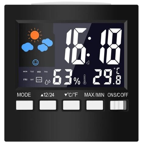 Thermomètre numérique LCD, Station météo, horloge et alarme, calendrier, hygromètre, température et humidité de la maison