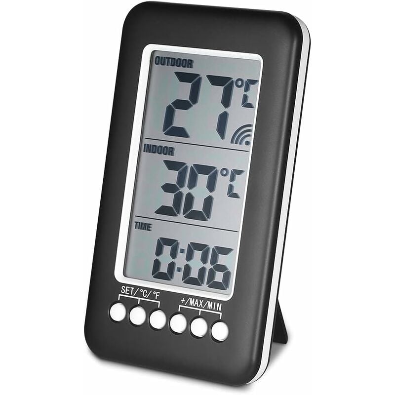 Thermomètre Numérique lcd ℃ / ℉ Thermomètre intérieur/extérieur numérique Horloge Horloge Mesure de température avec transmetteur