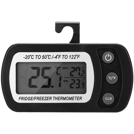 Thermomètre Numérique pour Réfrigérateur Congélateur avec Support Réglable - Grand Écran LCD Noir