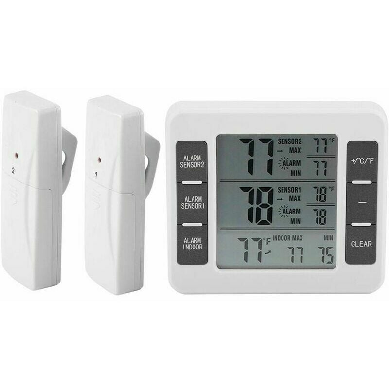 XVX - Thermomètre numérique pour réfrigérateur et congélateur avec alarme sonore et capteur sans fil, affichage Min/Max.