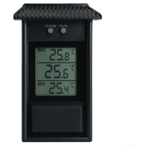Thermomètre numérique pour serre – Thermomètre à affichage des températures maximales et minimales, fixation murale, accessoire pour serre intérieure ou extérieure, noir