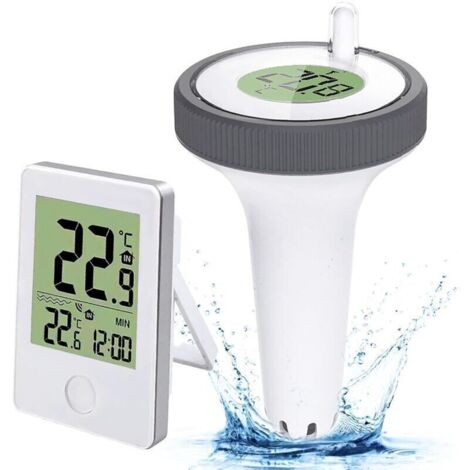 Thermomètre Piscine Flottant, Thermomètre de Piscine Numérique, Thermomètre Numérique Sans Fil avec écran LCD, Thermomètre Intérieur et Extérieur avec Récepteur Numérique, pour Piscines Baignoires