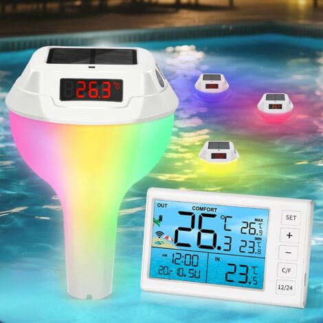 Thermometre Piscine, Thermomètre Piscine Solaire Lumineux, Thermomètre de Piscine avec Affichage et Corde, Thermomètre Piscine pour Bassins, Piscines et Aquariums
